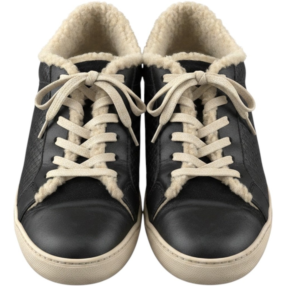 Dolce Vita Black Leather Shearling Lined Lace Up Sneakers Womens Size 8